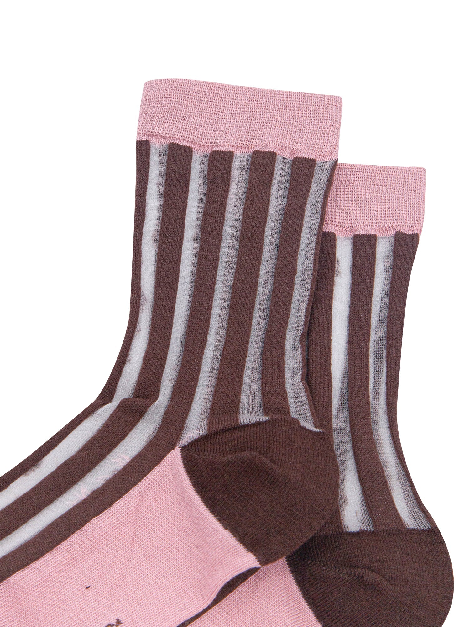 Stripe-Sheer-Socks-in-Brown/Soft-Pink-Close-Up