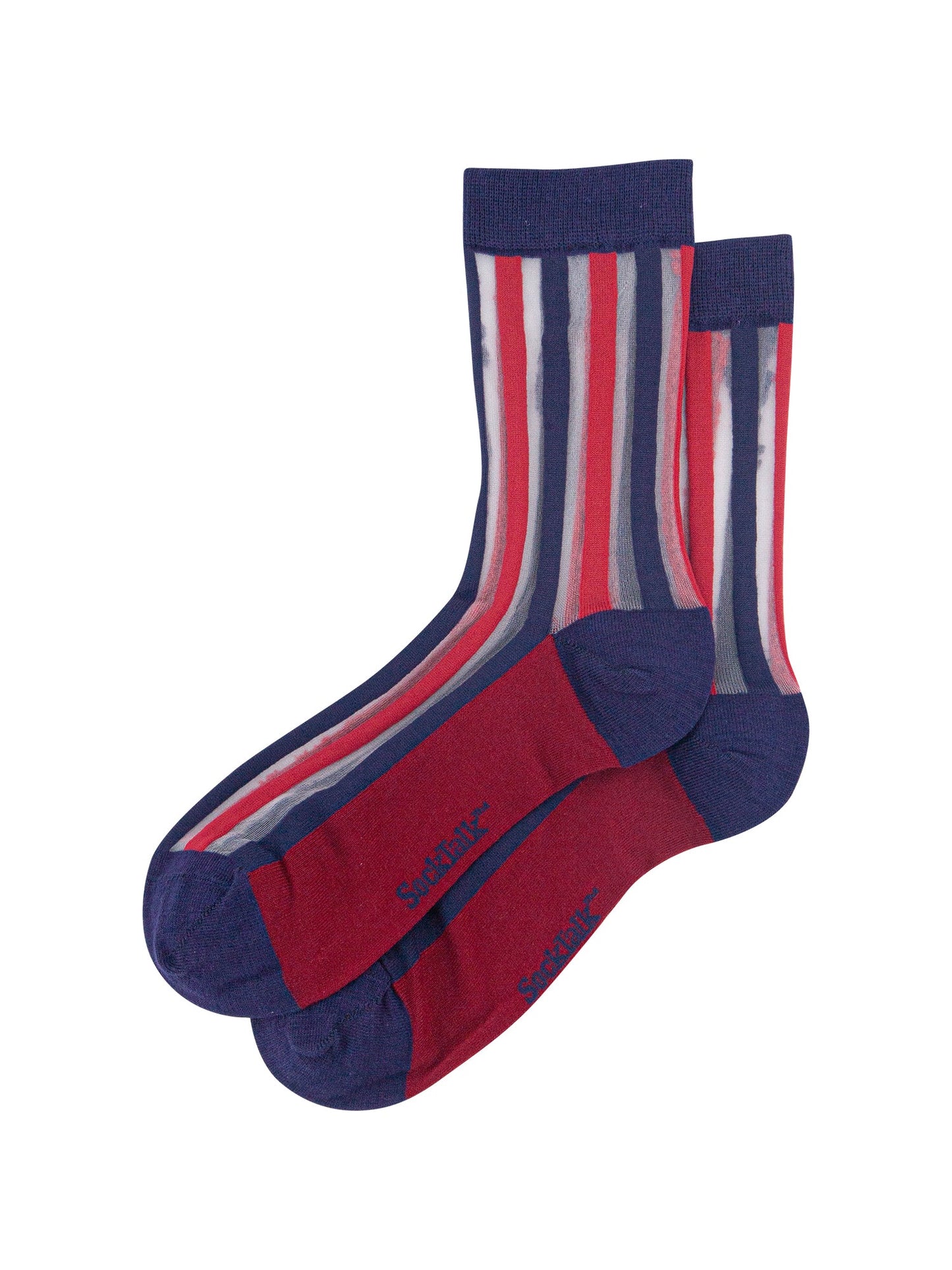Stripe-Sheer-Socks-in-Navy-Blue/Red-Laid-Flat