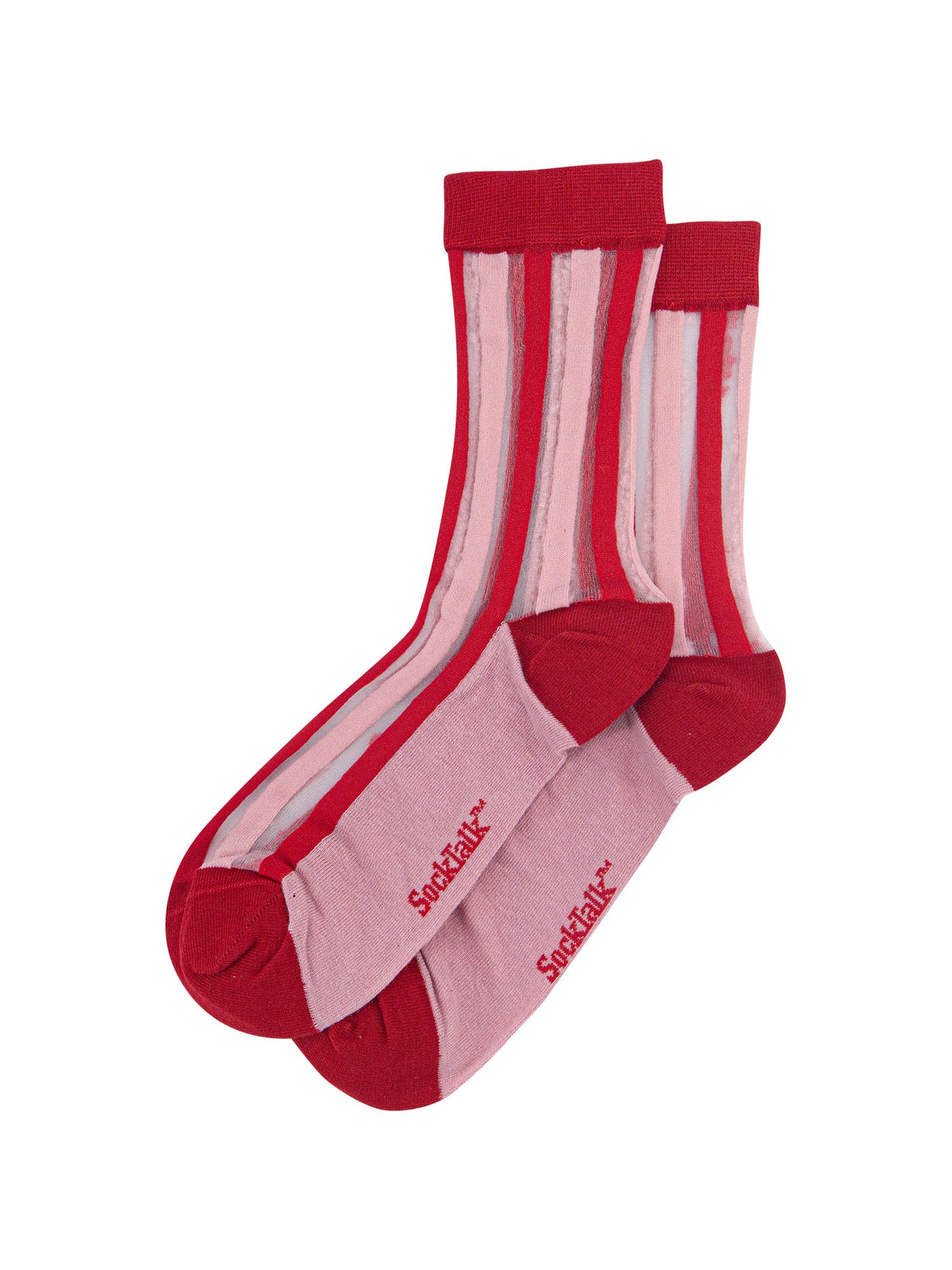 Stripe-Sheer-Socks-in-Red/Soft-Pink-Laid-Flat