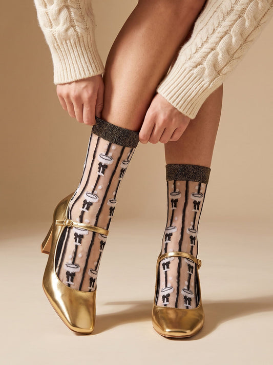 Champagne-Glass-Sheer-Socks-in-Black/Gold