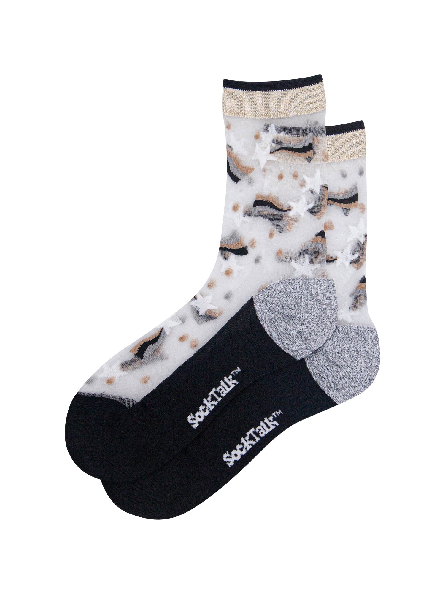 Shooting-Star-Sheer-Socks-in-Silver/Gold-Laid-Flat