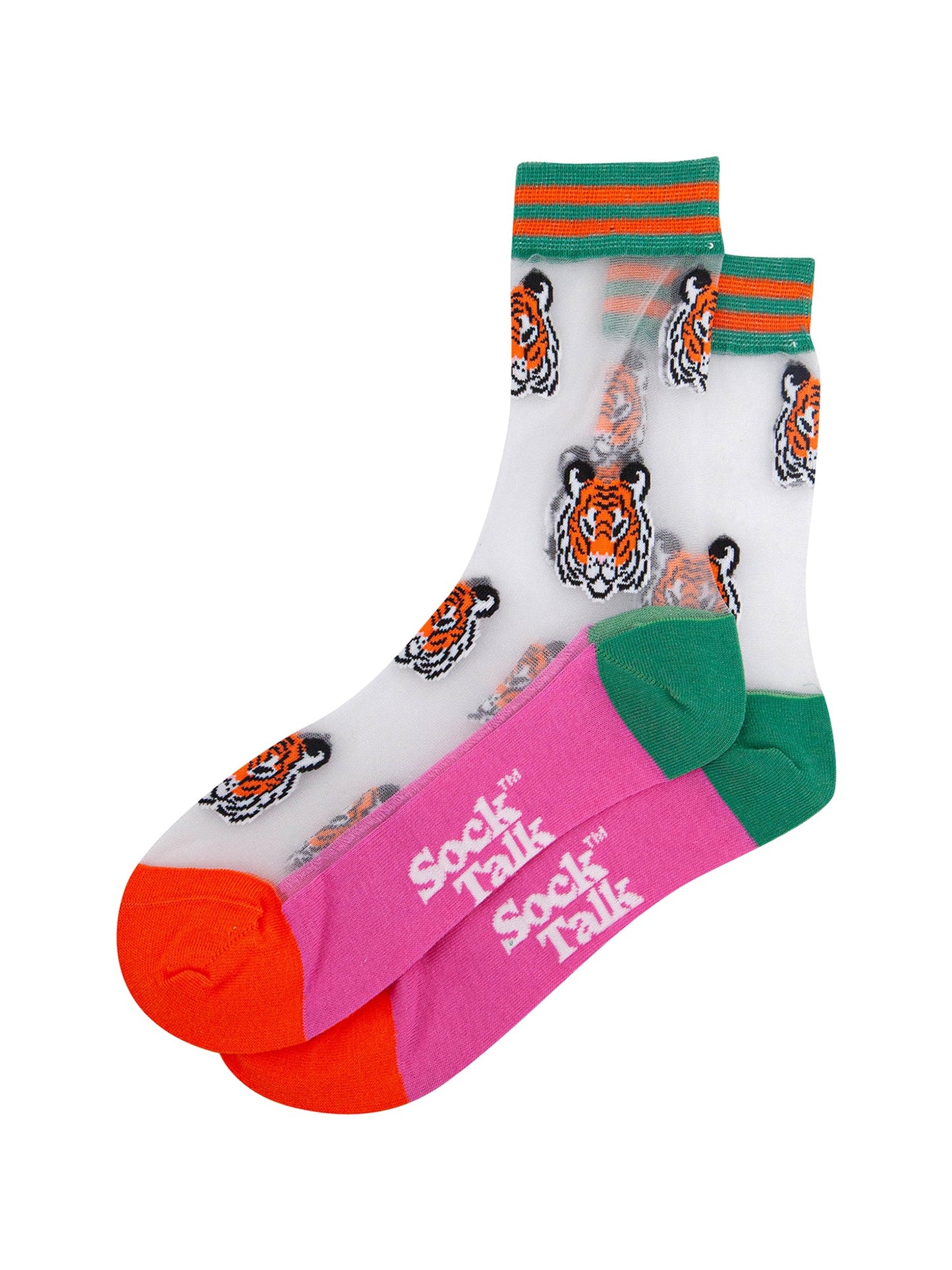 Tiger-Faces-Combed-Cotton-Sheer-Pop-Socks-in-Green-Lying-Flat