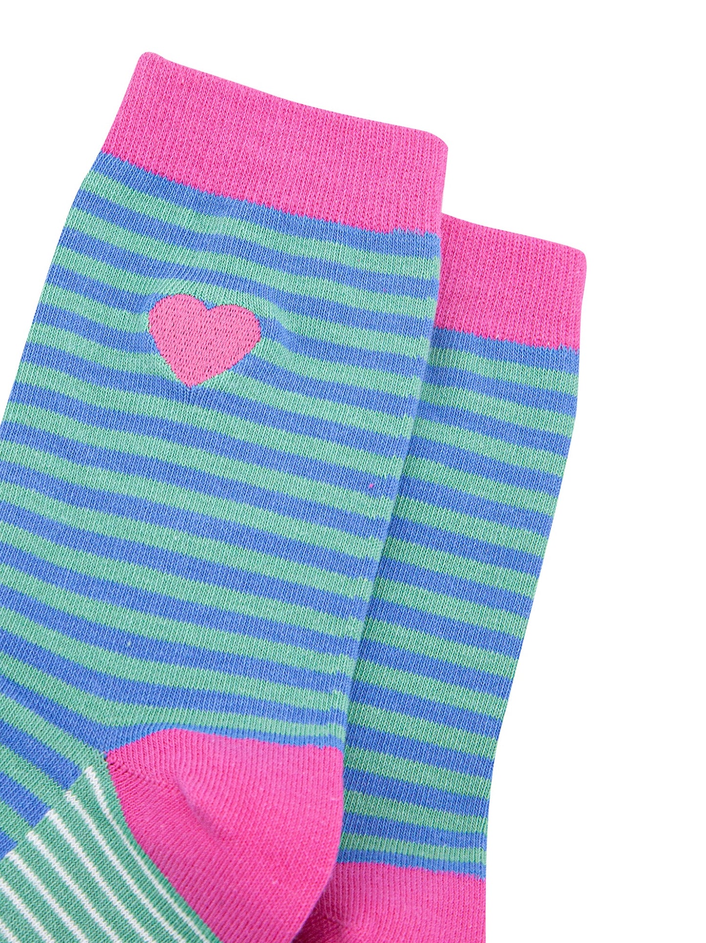 Embroidered-Heart-Striped-Combed-Cotton-Socks-in-Blue-Closeup