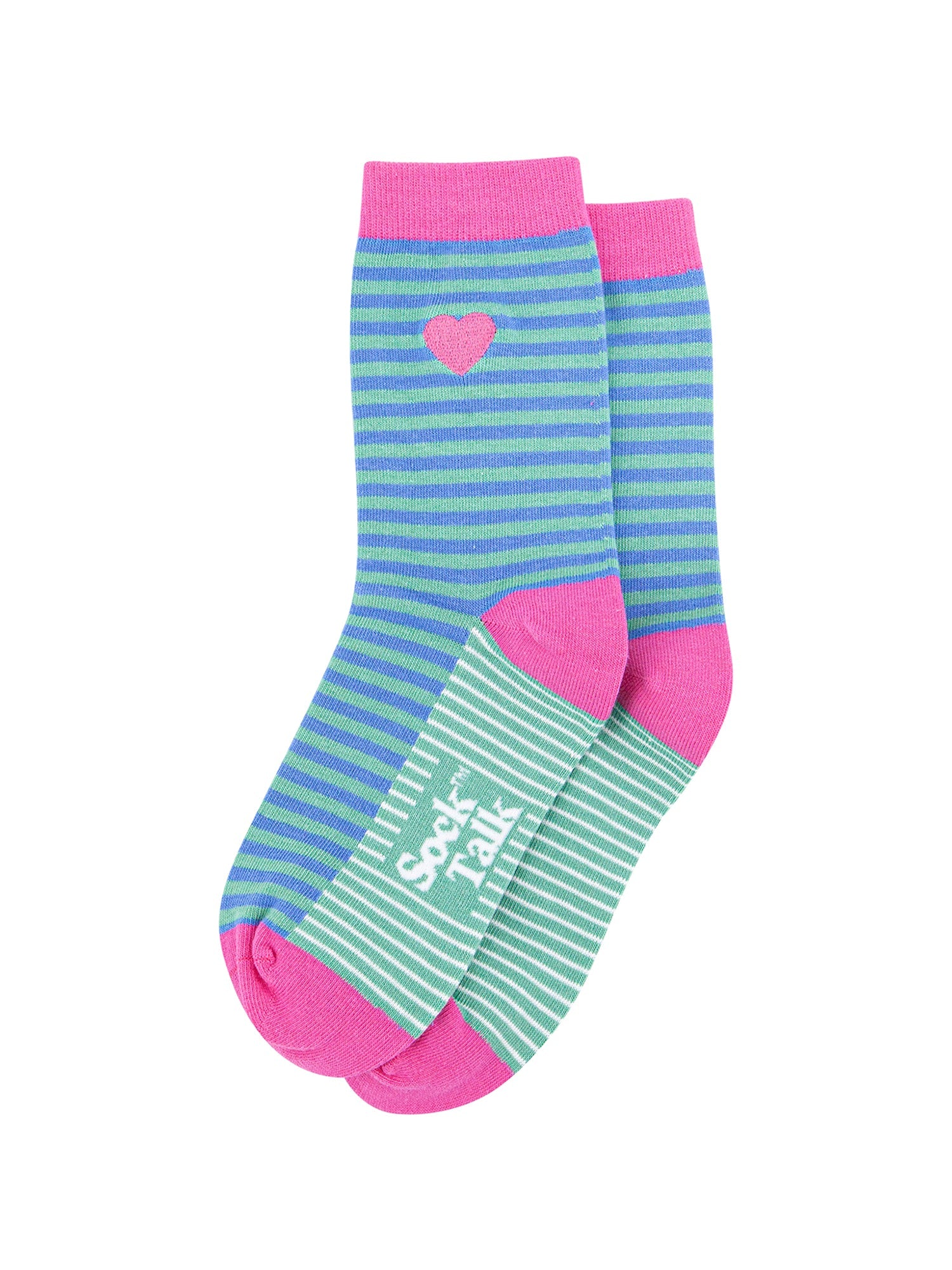 Embroidered-Heart-Striped-Combed-Cotton-Socks-in-Blue-Lying-Flat