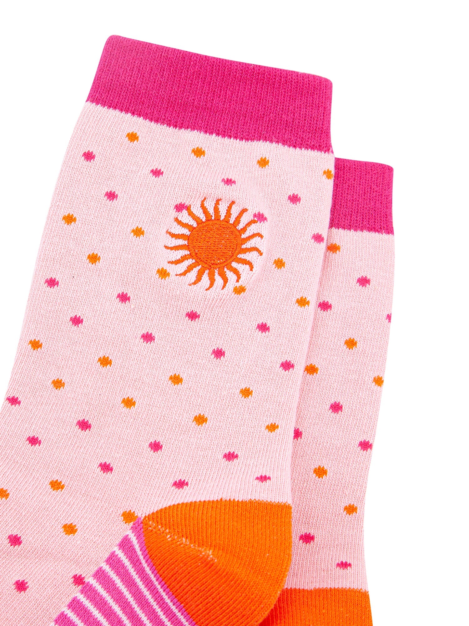 Embroidered-Sun-Spotted-Combed-Cotton-Socks-in-Pink-Closeup