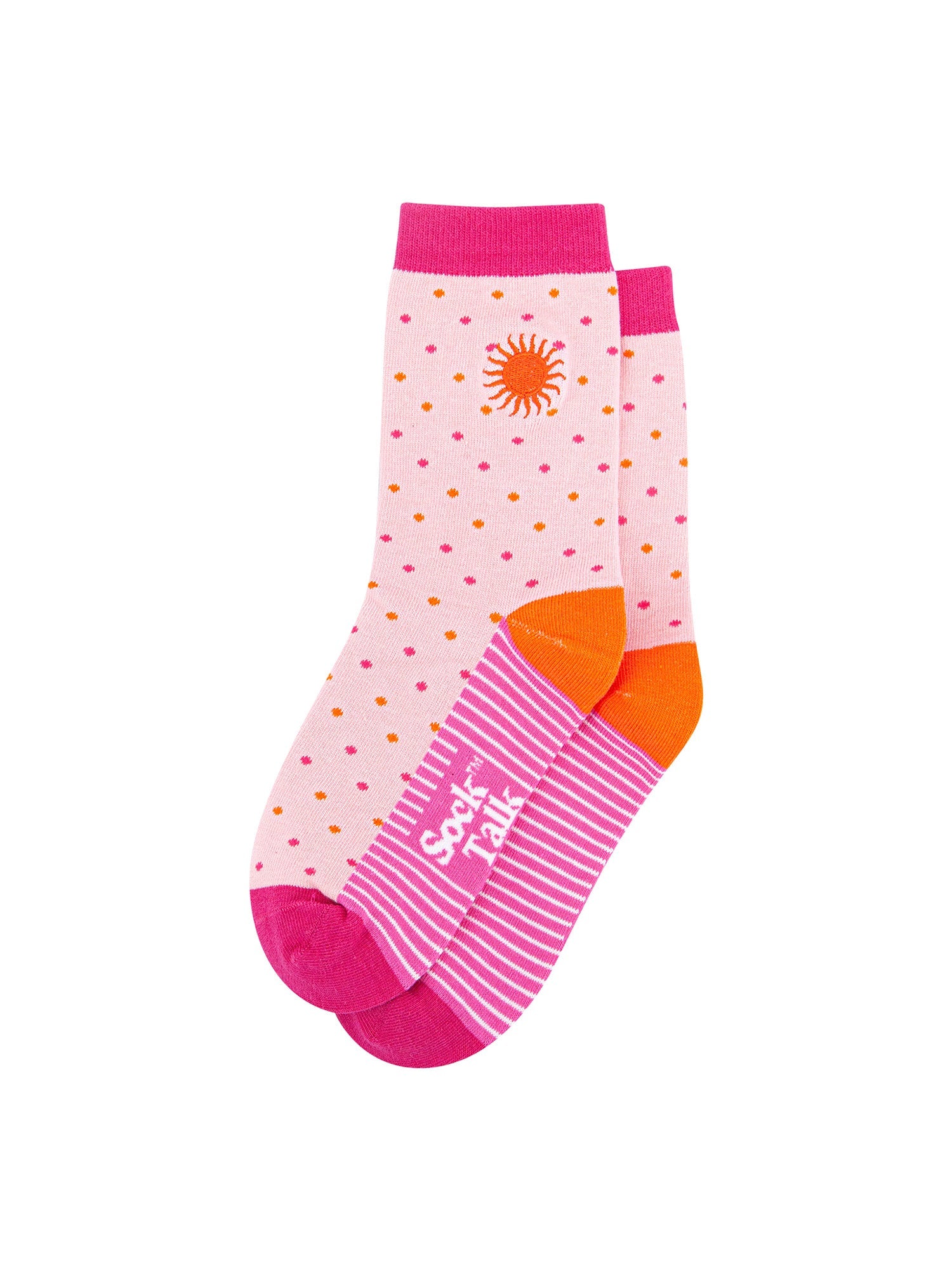 Embroidered-Sun-Spotted-Combed-Cotton-Socks-in-Pink-Lying-Flat