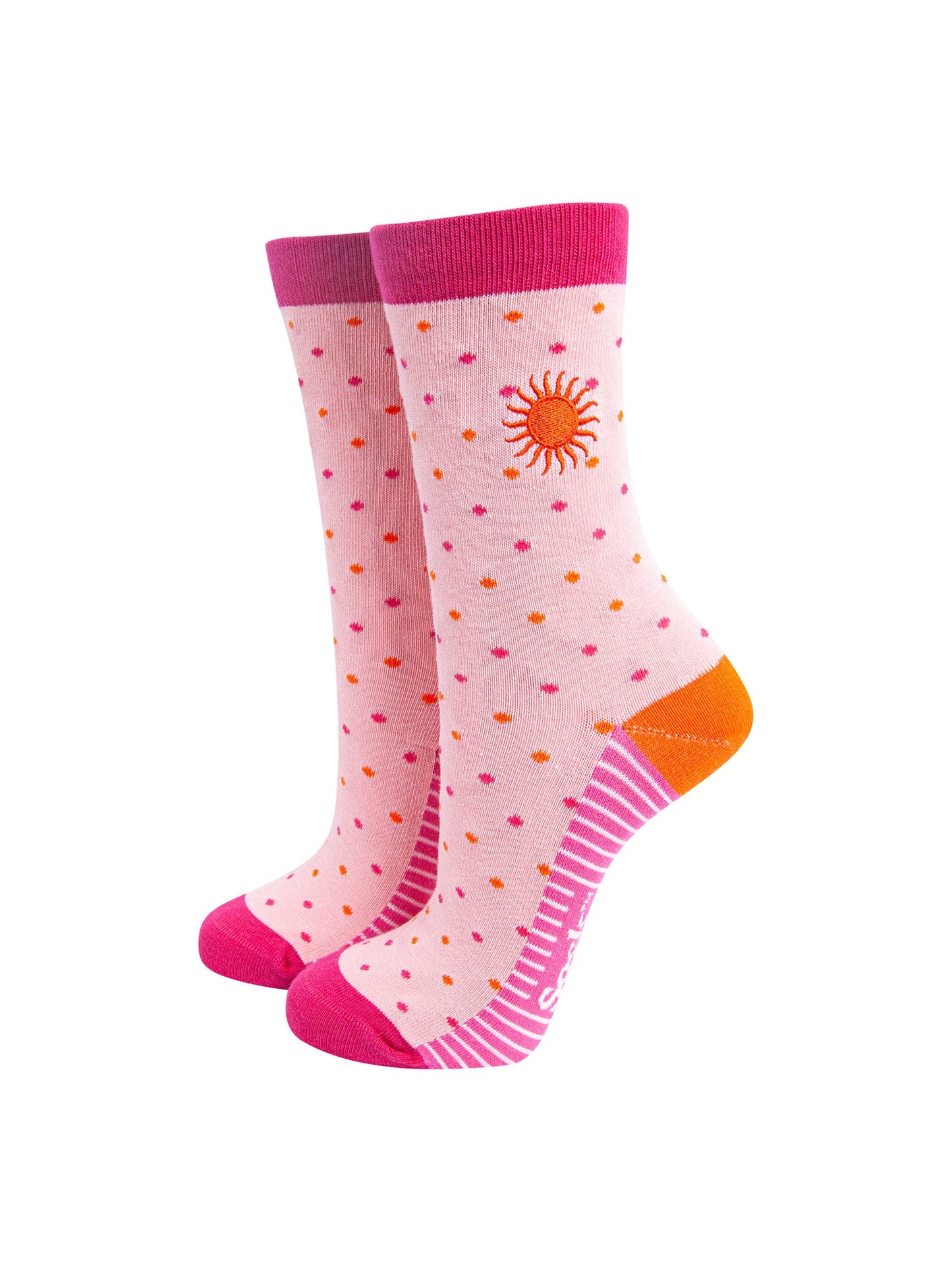 Embroidered-Sun-Spotted-Combed-Cotton-Socks-in-Pink-Mannequin