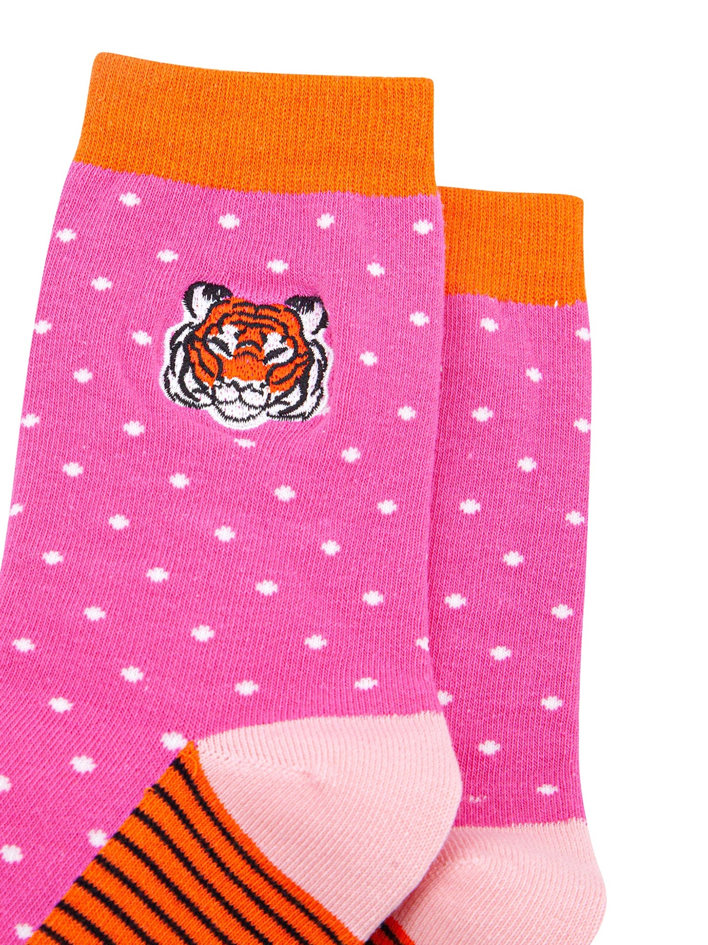 Embroidered-Tiger-Face-Combed-Cotton-Socks-in-Pink-Closeup