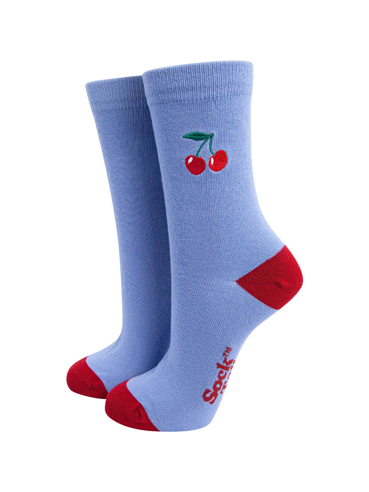 Embroidered-Cherries-Combed-Cotton-Socks-in-Blue-Mannequin