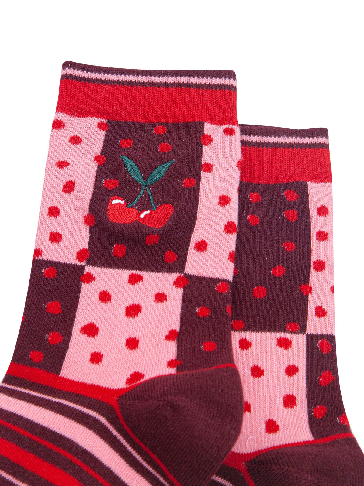 Heart-Cherry-Combed-Cotton-Pattern-Embroidered-Socks-in-Pink/Burgundy-Close-Up