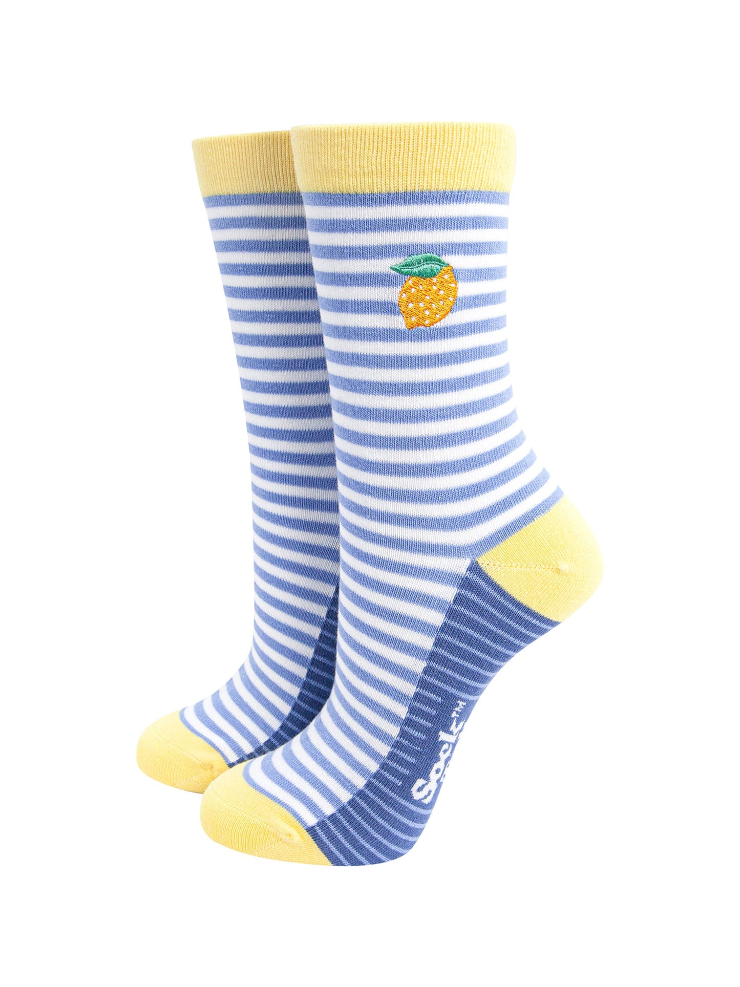 Embroidered-Lemon-Striped-Combed-Cotton-Socks-in-Blue-Mannequin