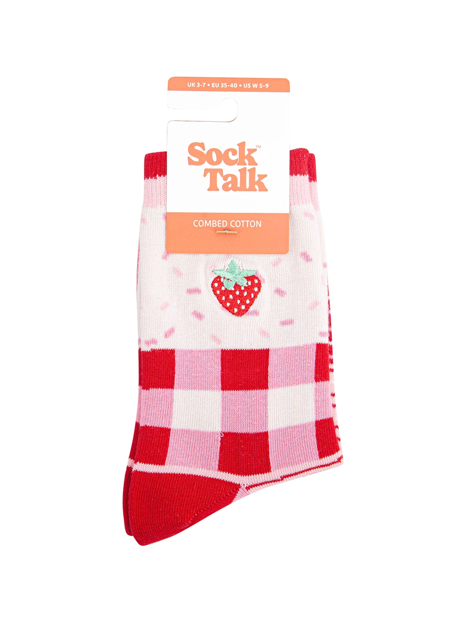 Embroidered-Strawberry-Combed-Cotton-Socks-in-Pink-in-packaging