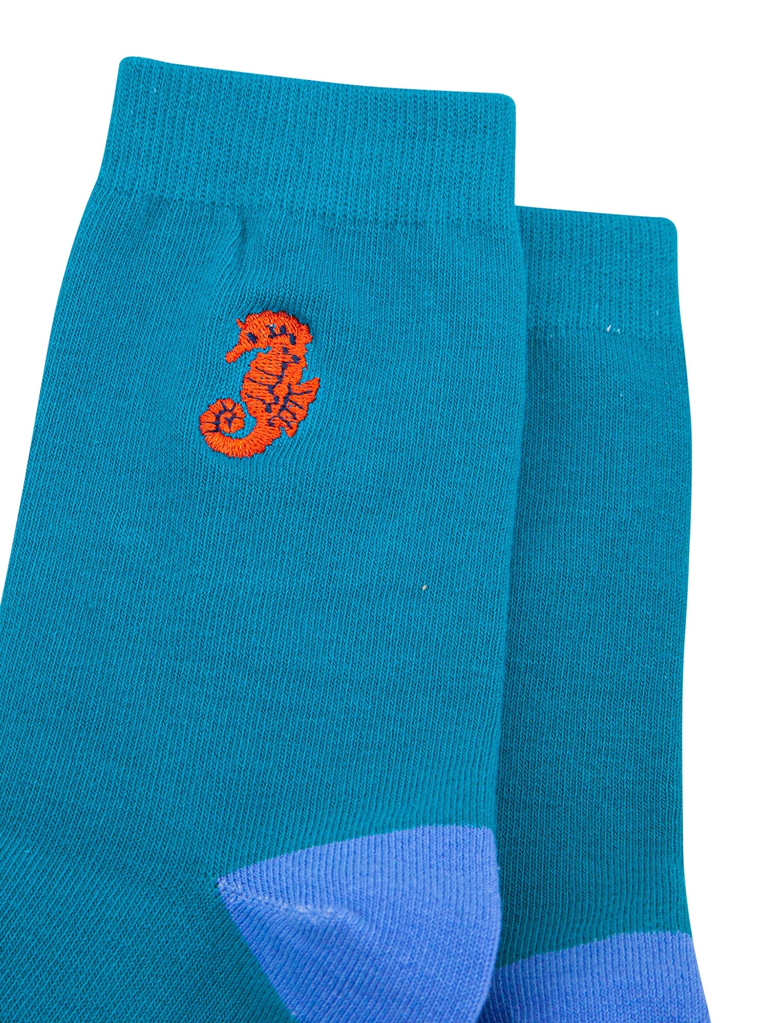 Embroidered-Seahorse-Combed-Cotton-Socks-in-Teal-Closeup