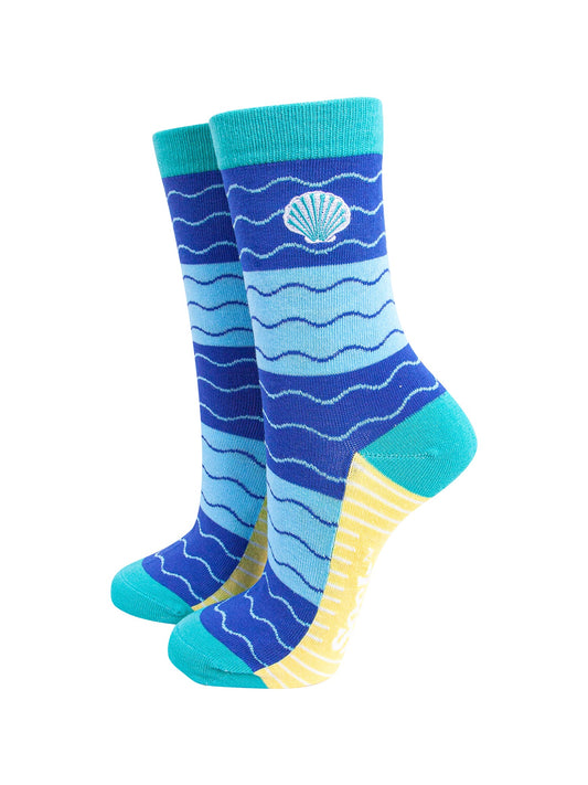 Embroidered-Scallop-Shell-Combed-Cotton-Socks-in-Blue-Mannequin