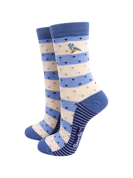 Embroidered-Blue-Tits-Combed-Cotton-Socks-in-Blue-Mannequin
