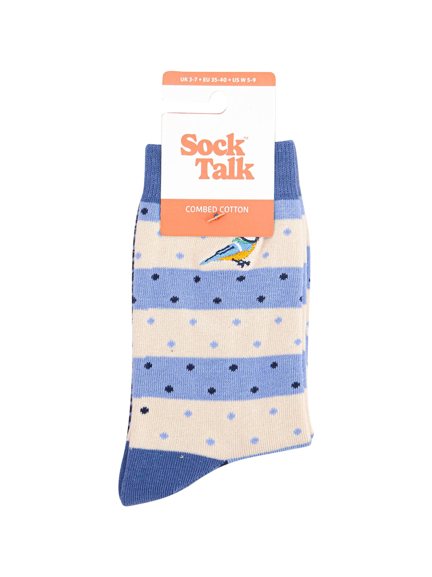Embroidered-Blue-Tits-Combed-Cotton-Socks-in-Blue-In-Packaging