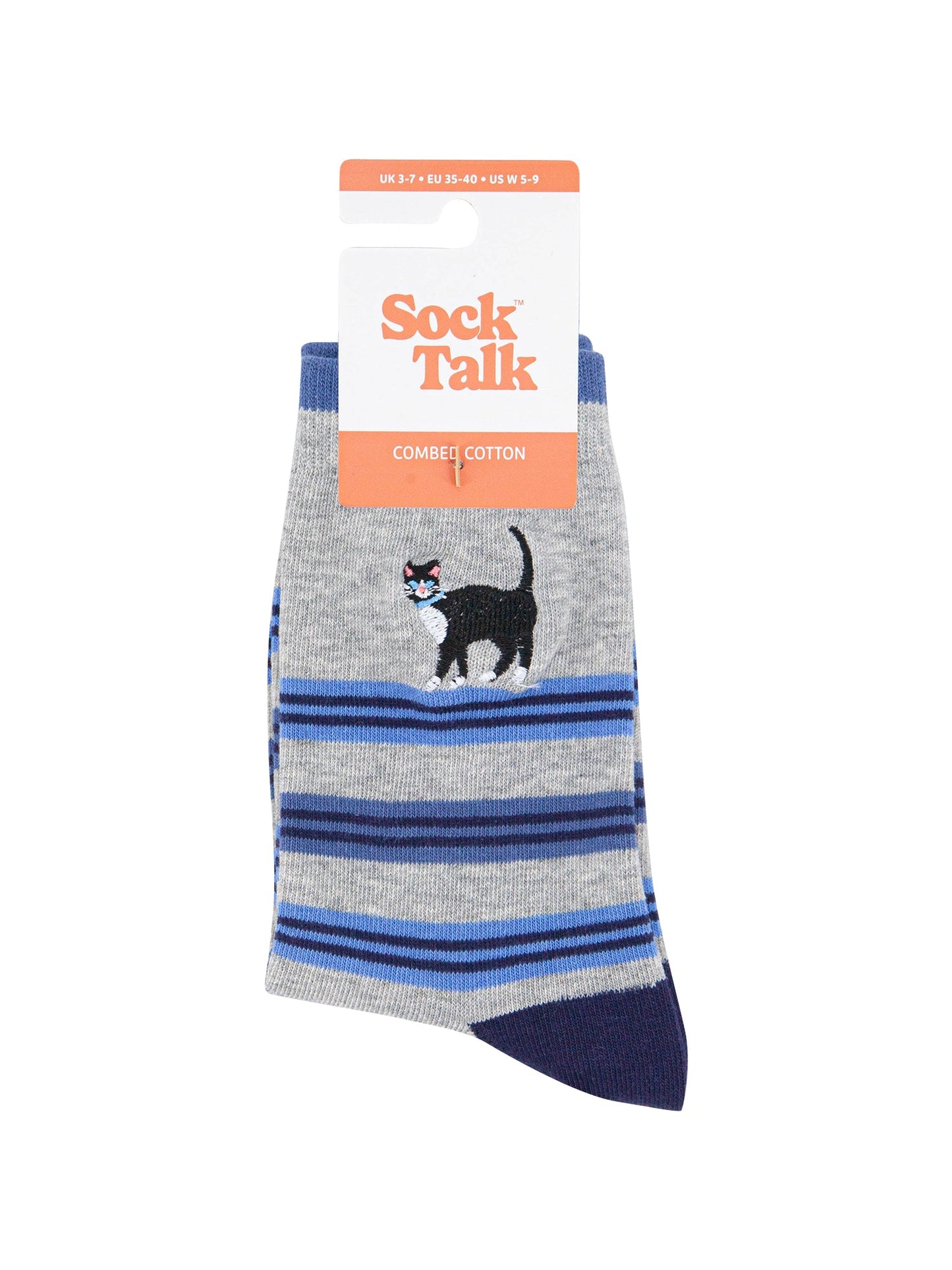Embroidered-Cat-Combed-Cotton-Socks-in-Grey-In-Packaging