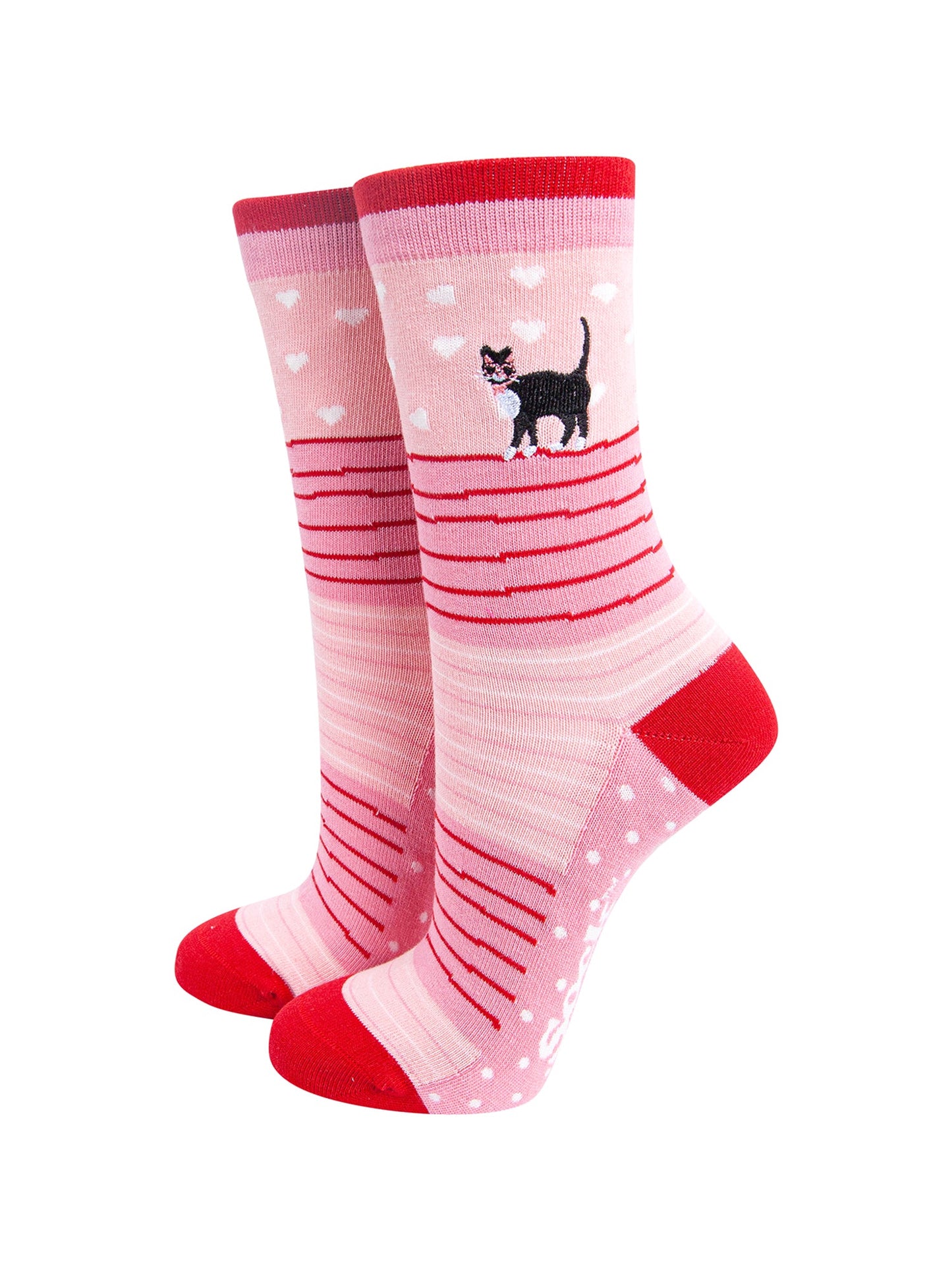 Embroidered-Cat-Combed-Cotton-Socks-in-Pink-Mannequin