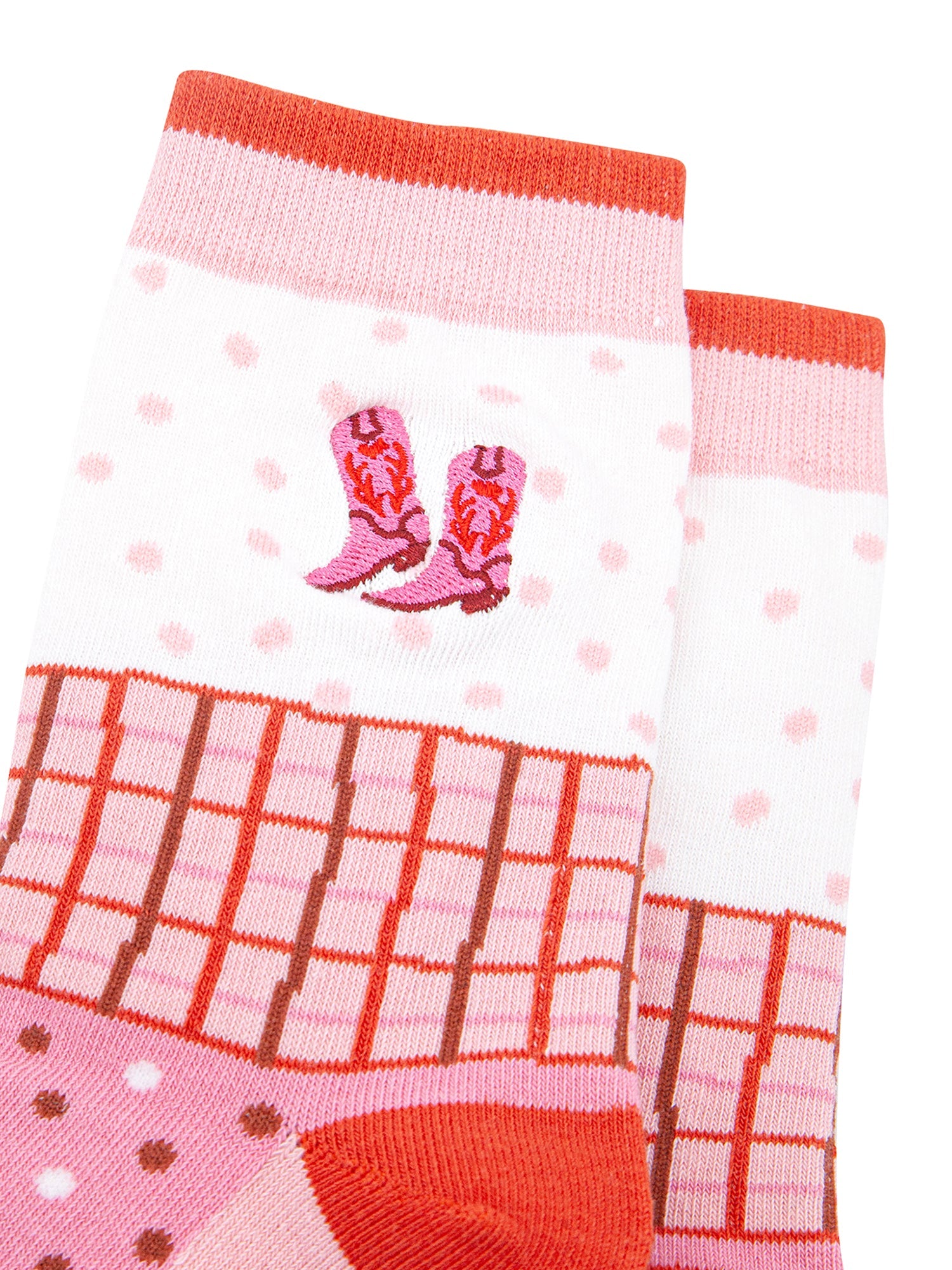 Embroidered-Cowboy-Boots-Combed-Cotton-Socks-in-Pink-closeup