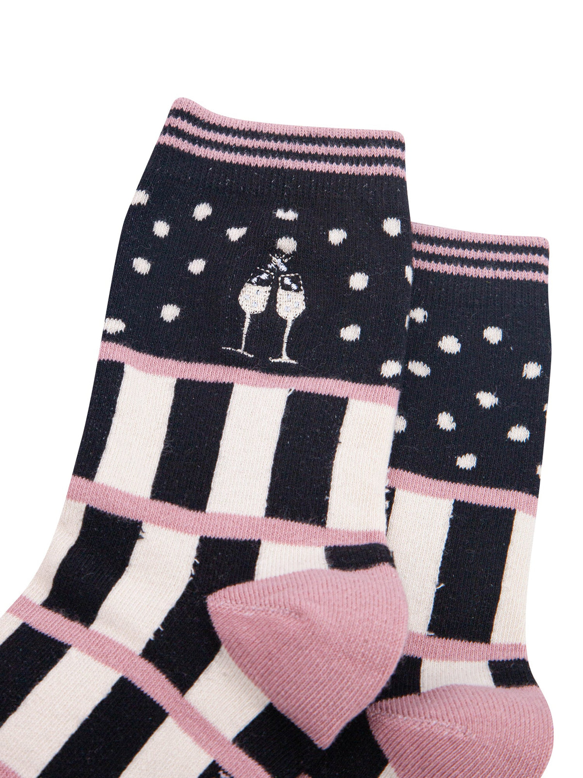 Champagne-Glasses-Combed-Cotton-Pattern-Embroidered-Socks-in-Black-Close-Up