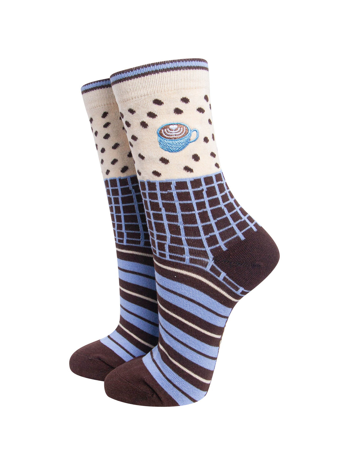Coffee-Mug-Combed-Cotton-Pattern-Embroidered-Socks-in-Cream/Brown-On-Mannequin