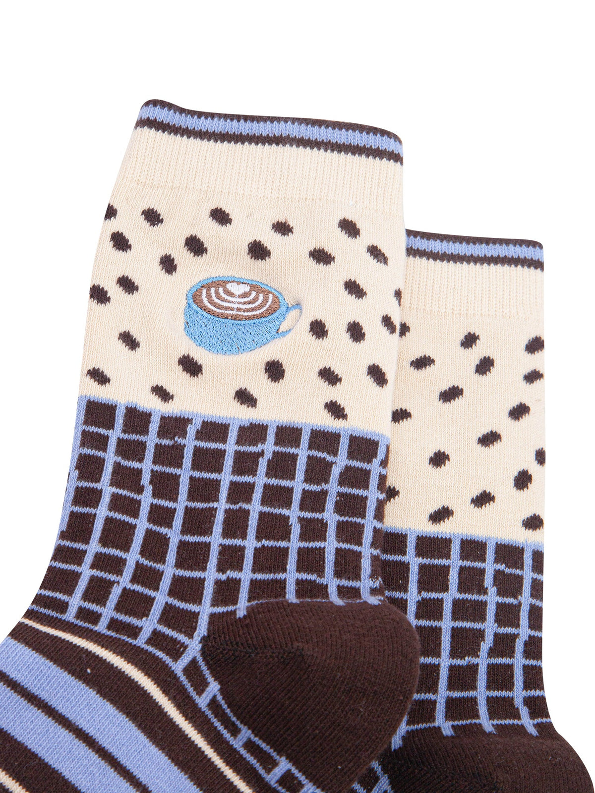 Coffee-Mug-Combed-Cotton-Pattern-Embroidered-Socks-in-Cream/Brown-Close-Up