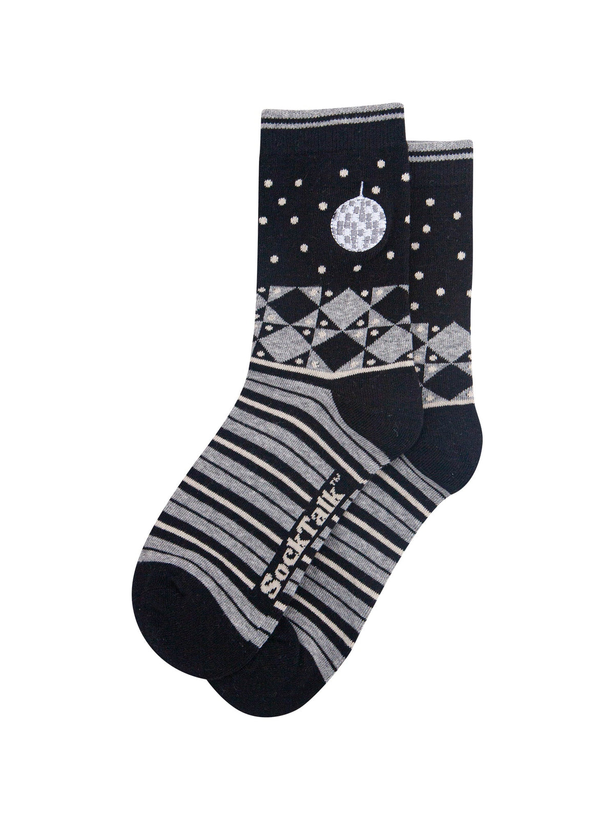 Disco-Ball-Combed-Cotton-Pattern-Embroidered-Socks-in-Black/Grey-Marl-Laid-Flat