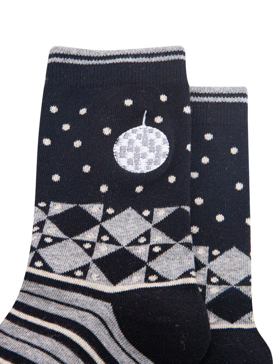 Disco-Ball-Combed-Cotton-Pattern-Embroidered-Socks-in-Black/Grey-Marl-Close-Up