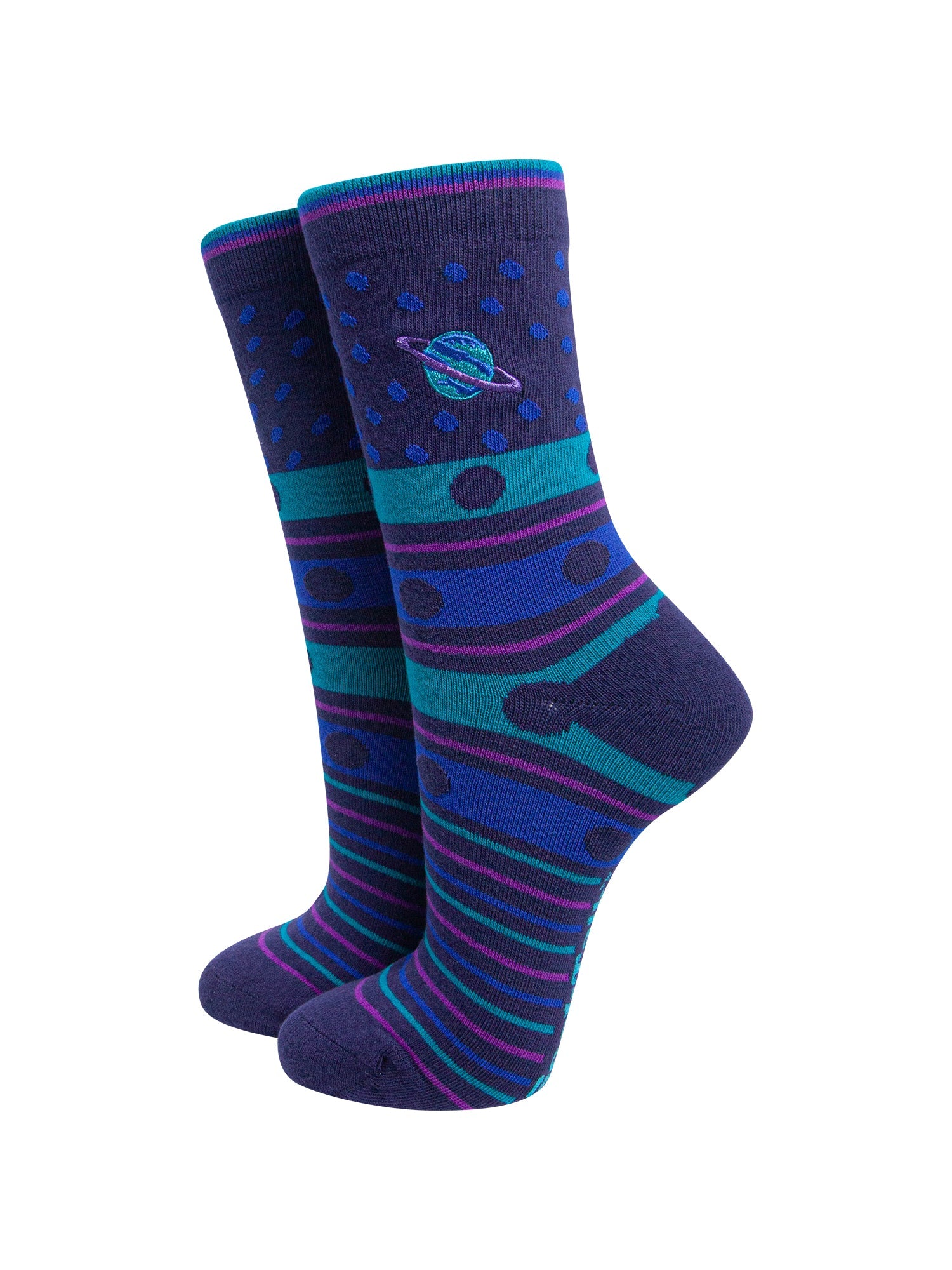 Planet-Combed-Cotton-Pattern-Embroidered-Socks-in-Navy-Blue-On-Mannequin