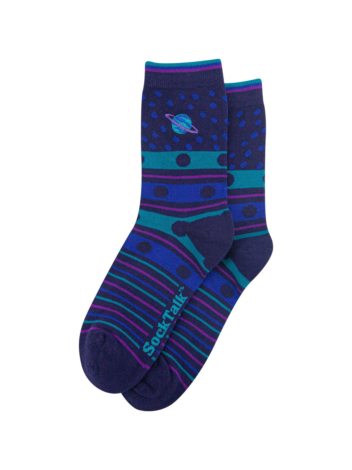 Planet-Combed-Cotton-Pattern-Embroidered-Socks-in-Navy-Blue-Laid-Flat