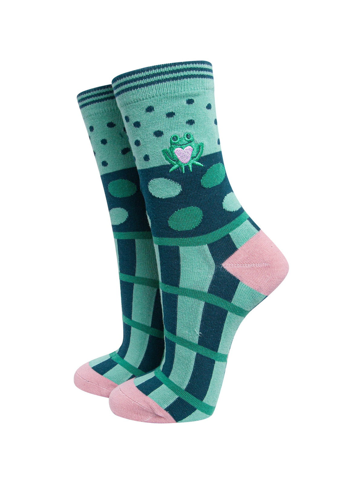 Frog-Combed-Cotton-Pattern-Embroidered-Socks-in-Mint-Green-On-Mannequin