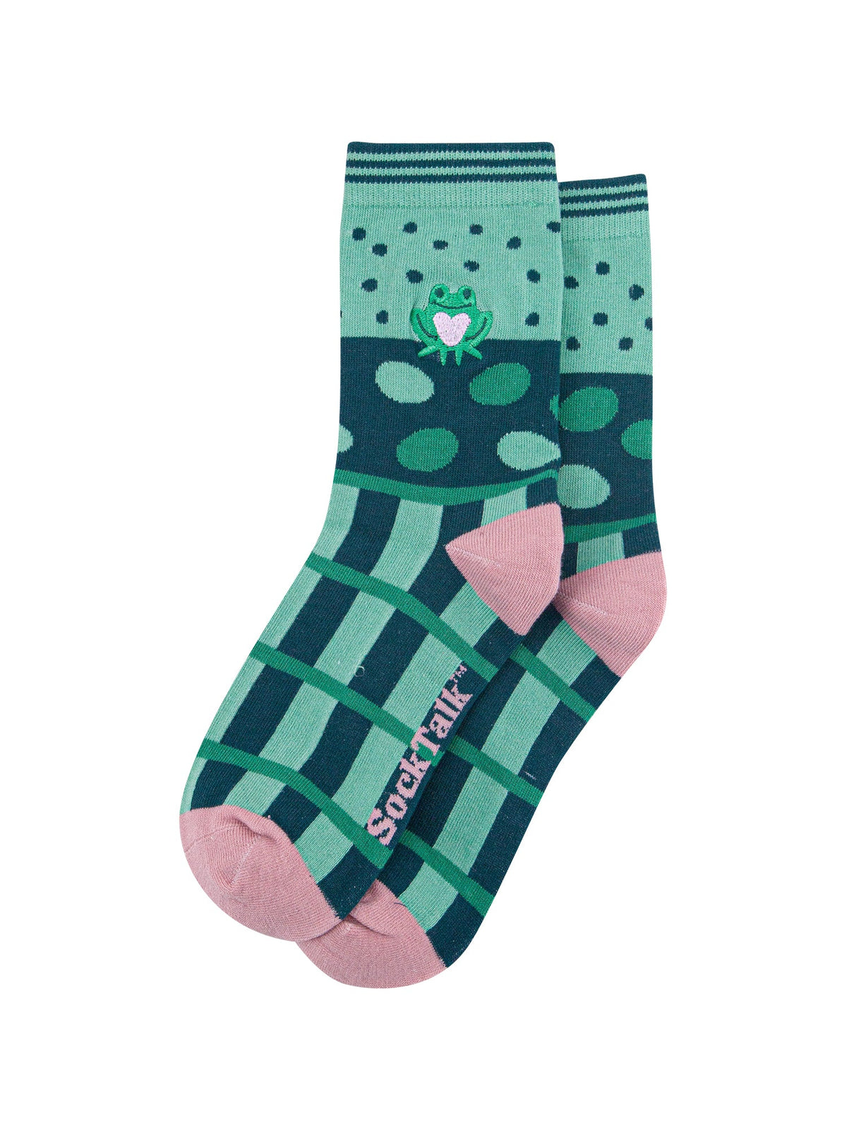 Frog-Combed-Cotton-Pattern-Embroidered-Socks-in-Mint-Green-Laid-Flat