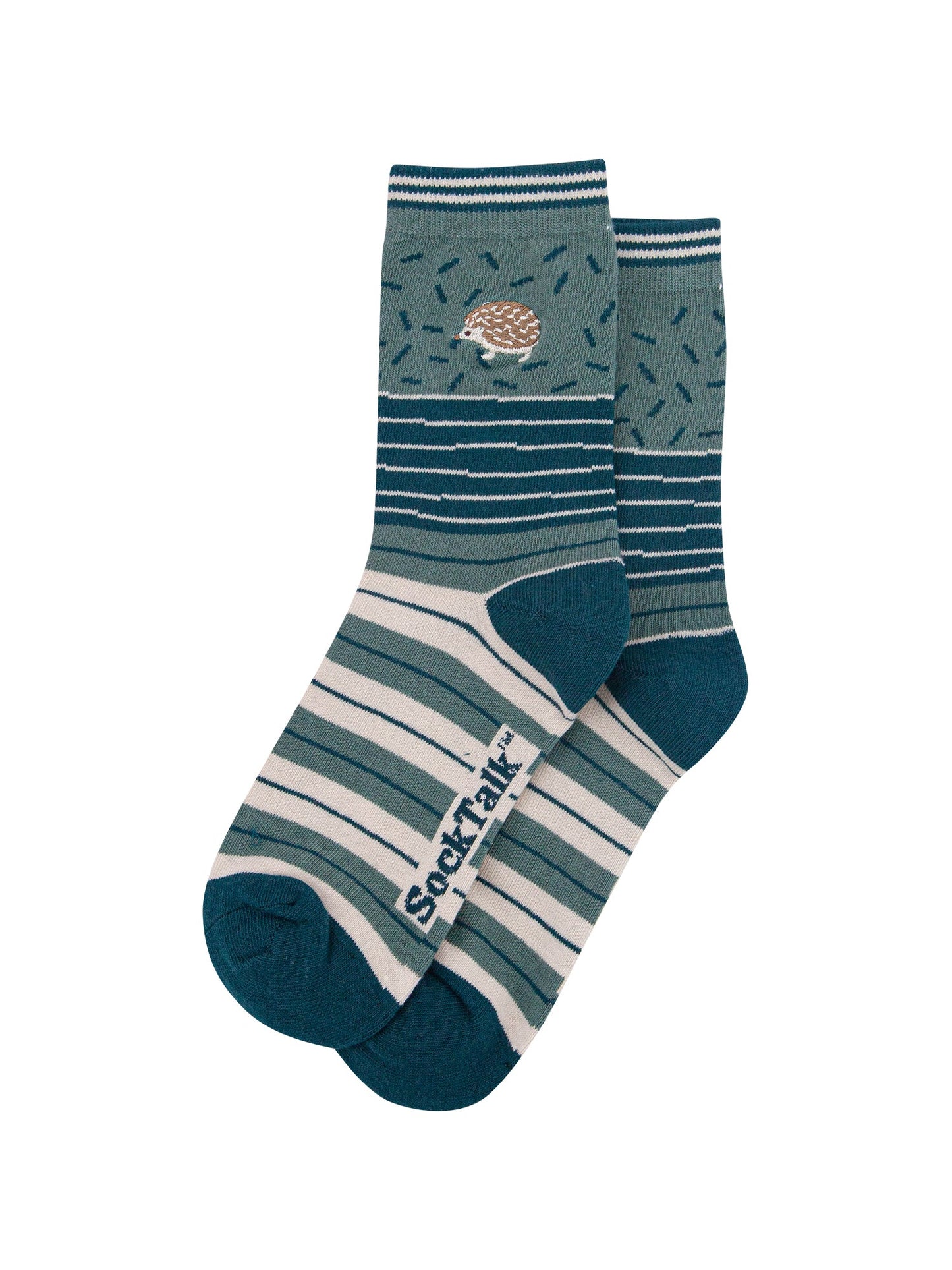 Hedgehog-Combed-Cotton-Pattern--Laid-FlatEmbroidered-Socks-in-Sage-Green