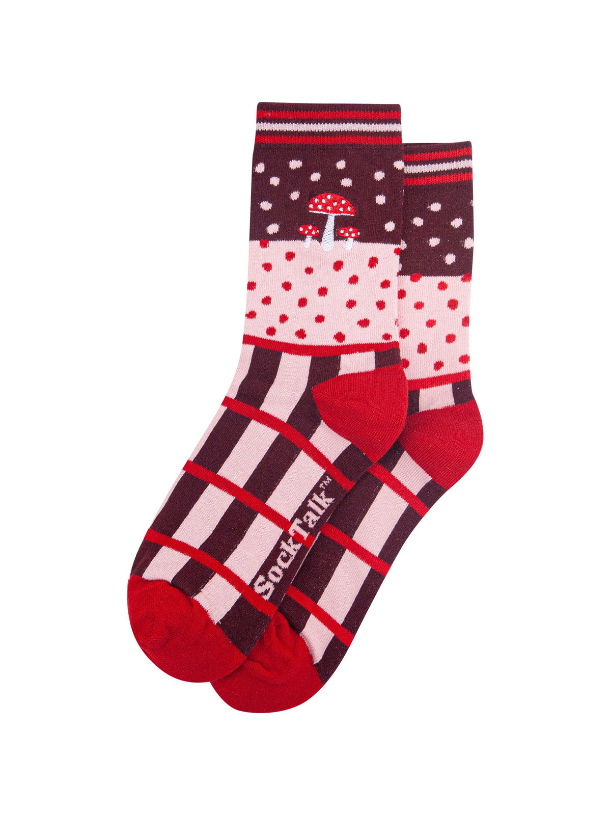 Toadstool-Combed-Cotton-Pattern-Embroidered-Socks-in-Burgundy-Laid-Flat