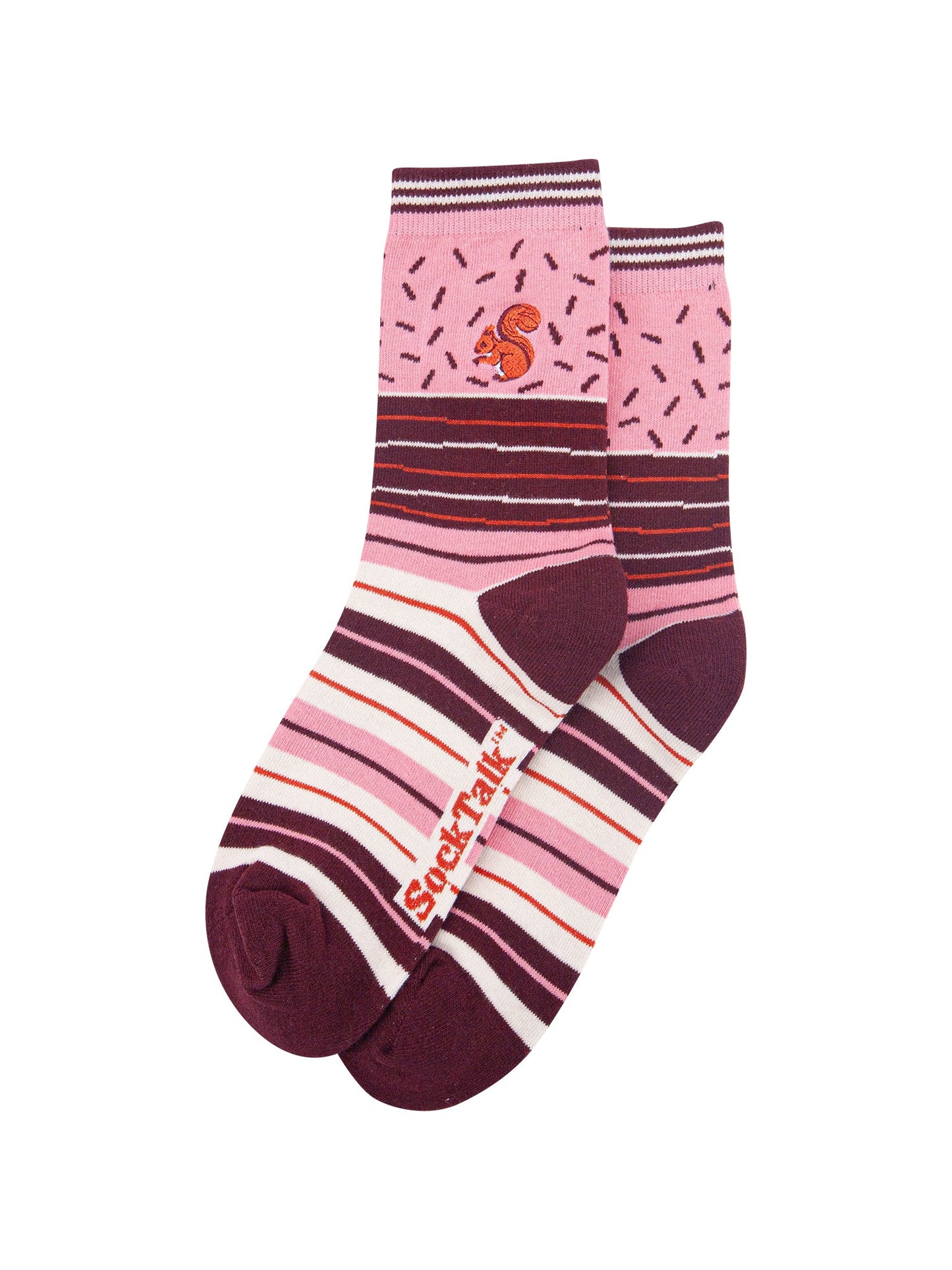 Red-Squirrel-Combed-Cotton-Pattern-Embroidered-Socks-in-Pink-Laid-Flat