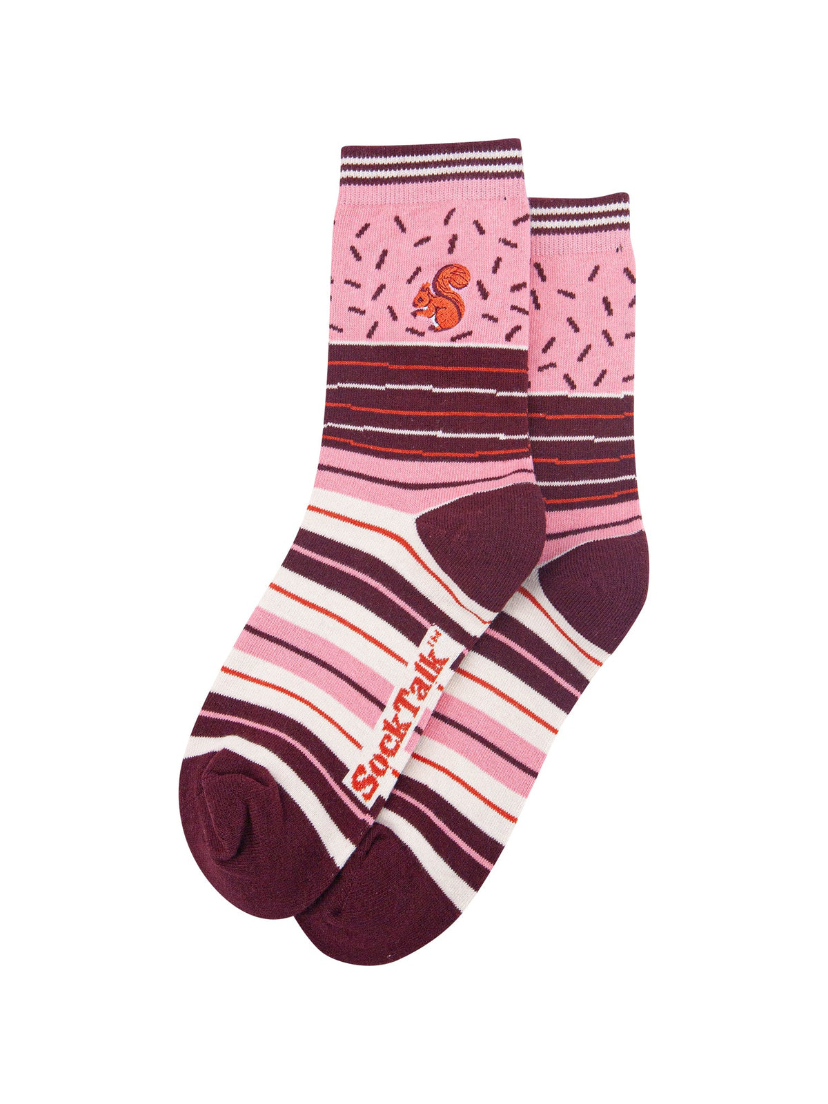 Red-Squirrel-Combed-Cotton-Pattern-Embroidered-Socks-in-Pink-Laid-Flat