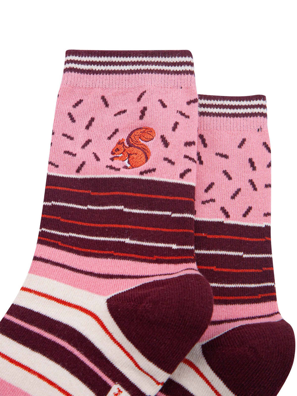 Red-Squirrel-Combed-Cotton-Pattern-Embroidered-Socks-in-Pink-Close-Up