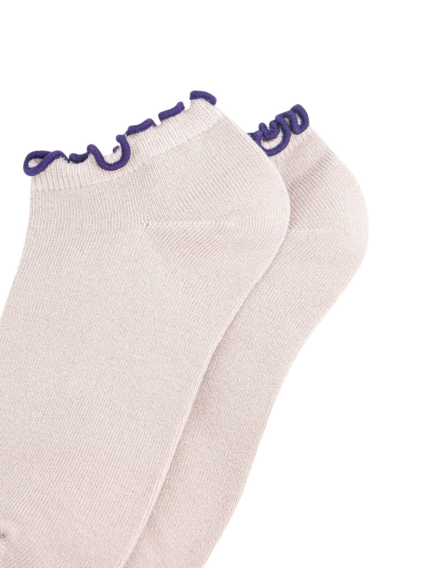 Frilly-Trim-Bamboo-Trainer-Socks-in-Beige-Brown-Closeup