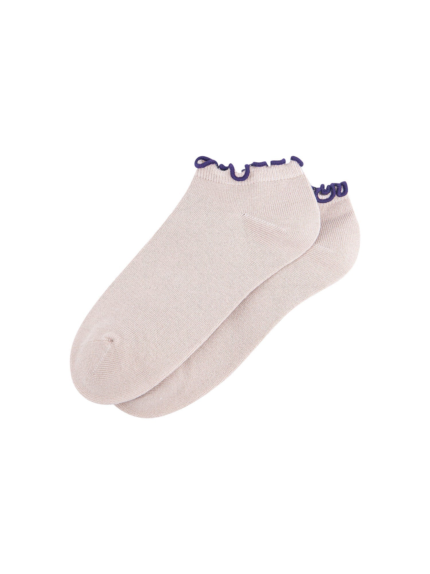 Frilly-Trim-Bamboo-Trainer-Socks-in-Beige-Brown-Lying-Flat