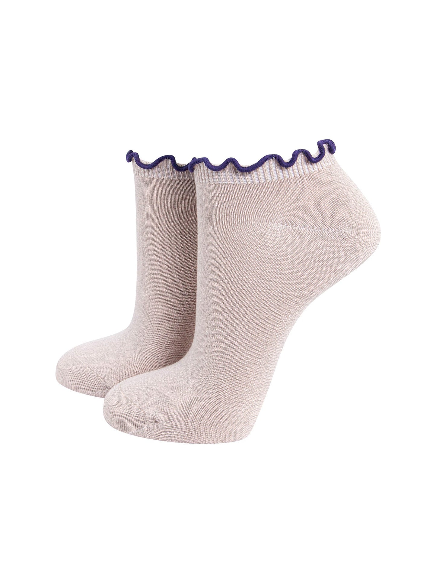Frilly-Trim-Bamboo-Trainer-Socks-in-Beige-Brown-Mannequin