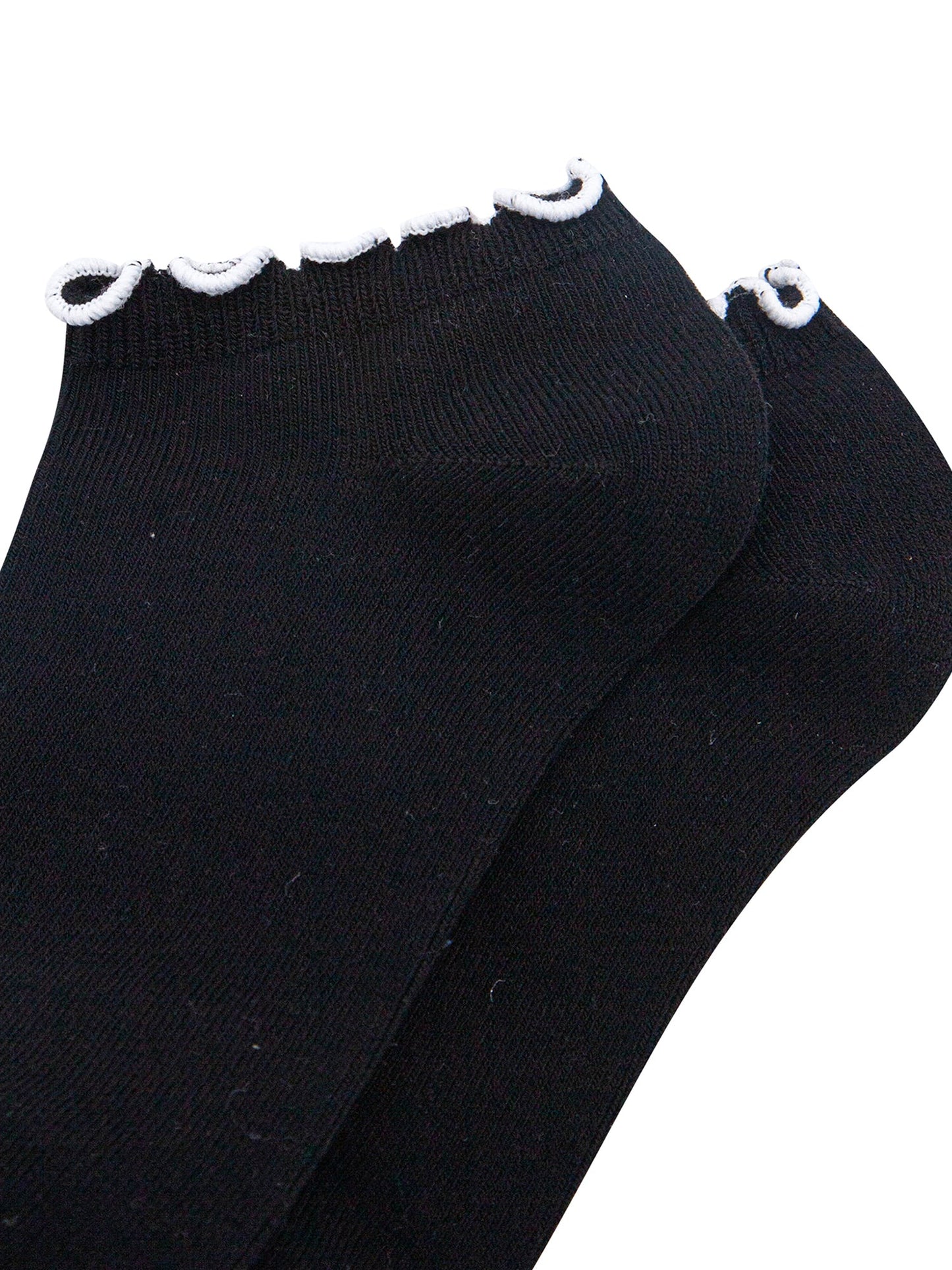 Frilly-Trim-Bamboo-Trainer-Socks-in-Black-White-Closeup