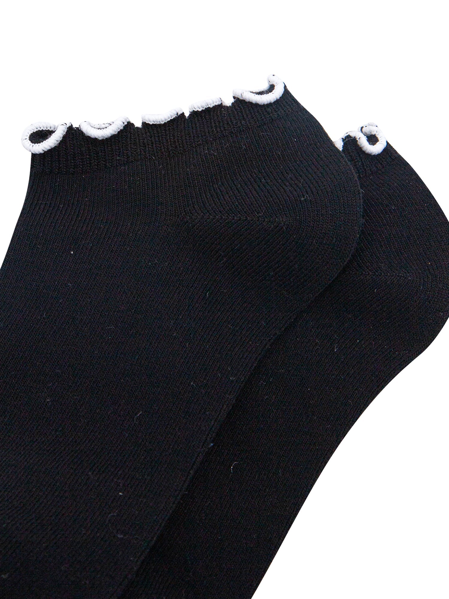 Frilly-Trim-Bamboo-Trainer-Socks-in-Black-White-Closeup