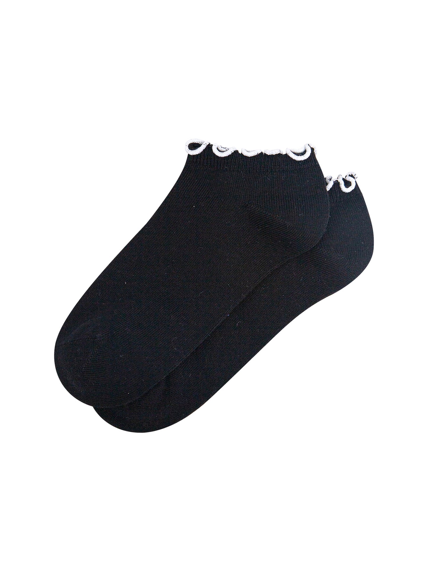 Frilly-Trim-Bamboo-Trainer-Socks-in-Black-White-Closeup