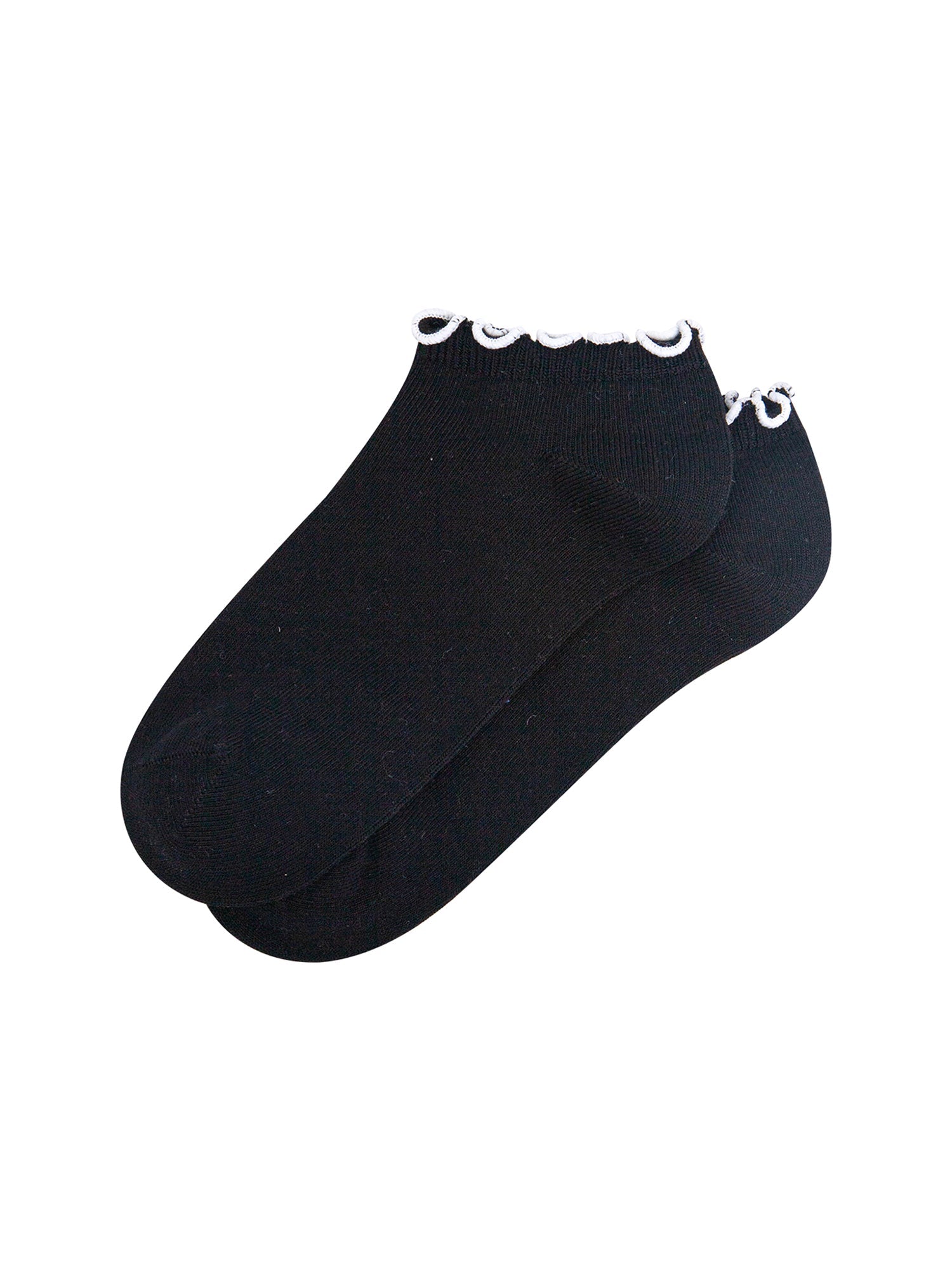 Frilly-Trim-Bamboo-Trainer-Socks-in-Black-White-Closeup