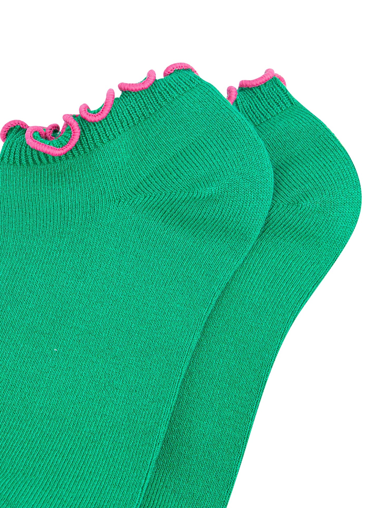 Frilly-Trim-Bamboo-Trainer-Socks-in-Green-Pink-Closeup