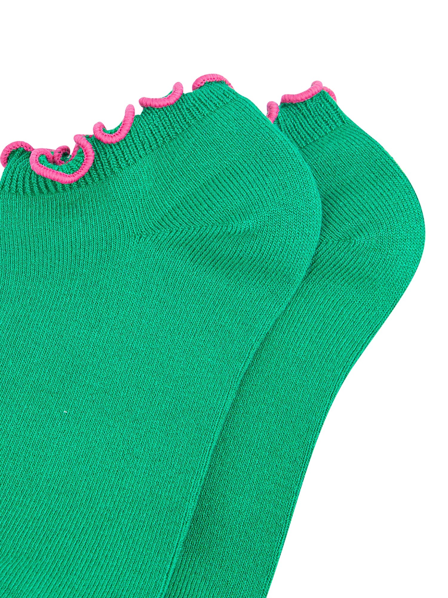 Frilly-Trim-Bamboo-Trainer-Socks-in-Green-Pink-Closeup
