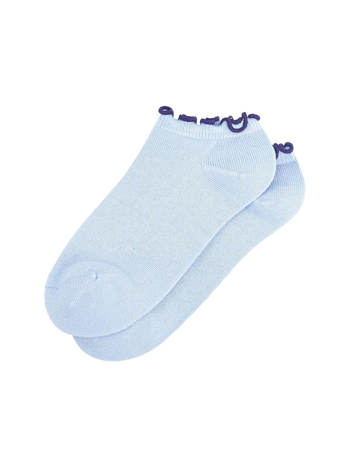 Frilly-Trim-Bamboo-Trainer-Socks-in-Blue-Navy-Lying-Flat