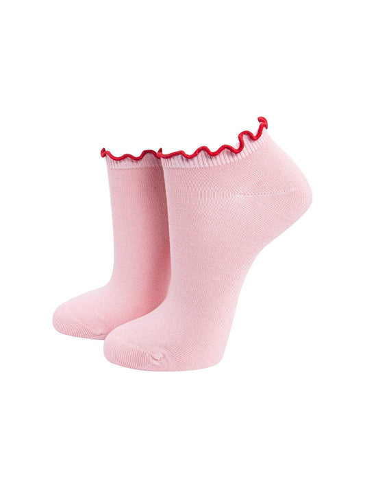 Frilly-Trim-Bamboo-Trainer-Socks-in-Pink-Red-Mannequin