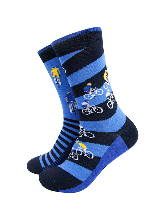 Bike-Race-Stripes-Combed-Cotton-Odd-Socks-in-Blue-Mannequin