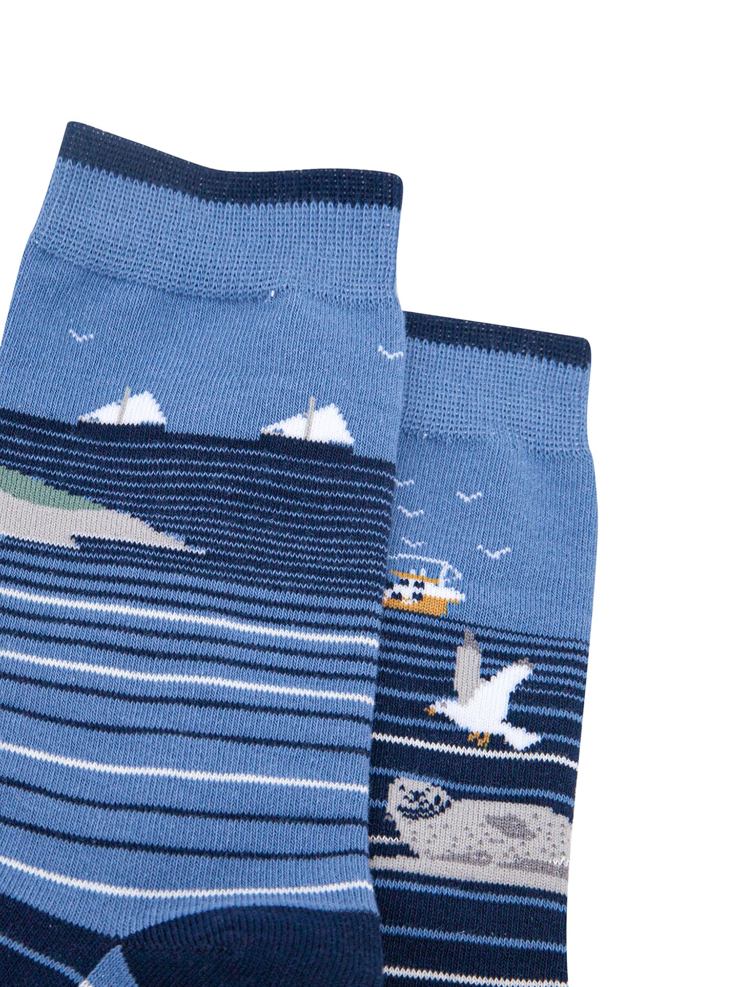 Coastline-Stripes-Combed-Cotton-Odd-Socks-in-Blue-Closeup
